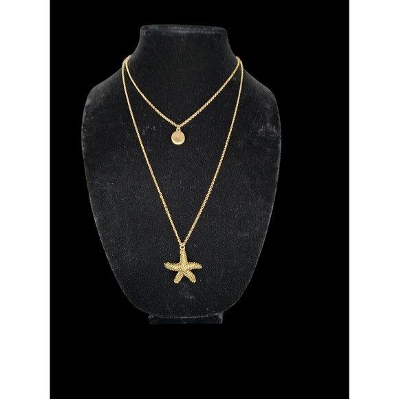 Layered Gold Tone Starfish Pendant Necklace Adjust Chain Beach Jewelry Nautical - Picture 1 of 16